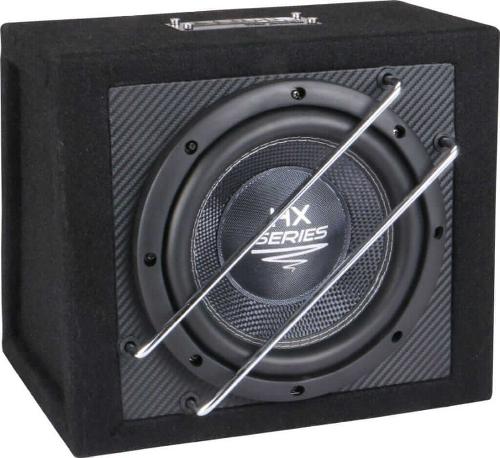 Schwarzer Subwoofer der AX-Serie mit Metallgitterschutz